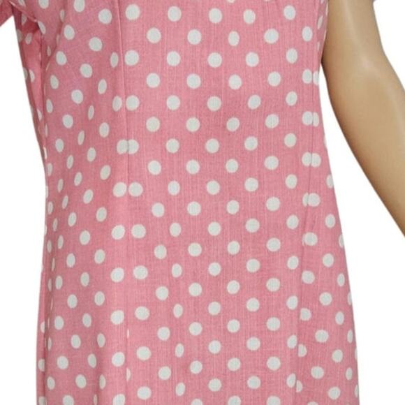 1940s Peach Polka Dot Rockabilly Short Sleeve Midi Back Long Zipper Dress SZ 14 - Picture 3 of 10